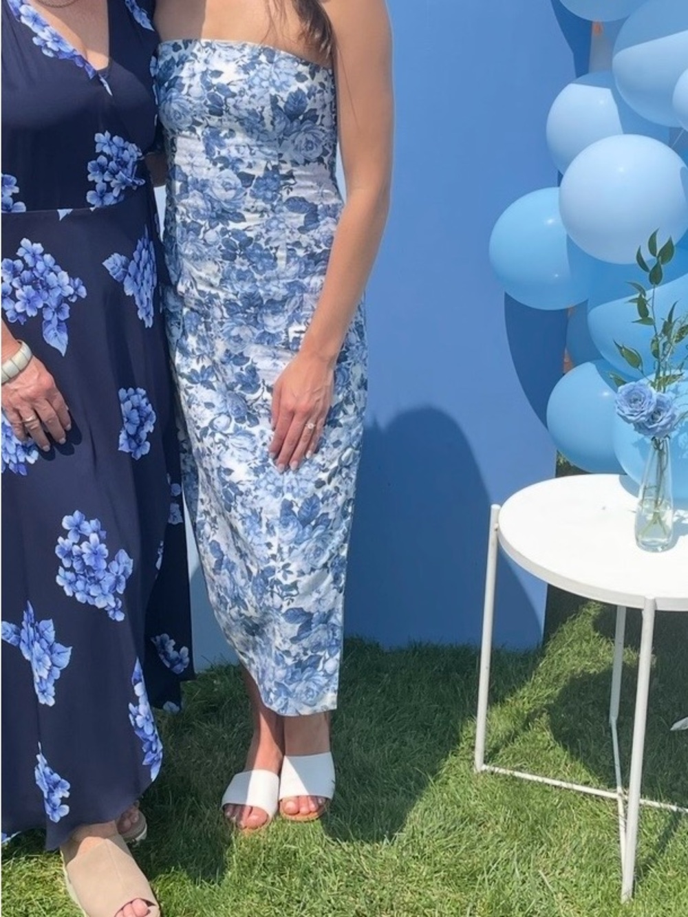 Abercrombie & Fitch White and Blue Floral Strapless Midi Dress